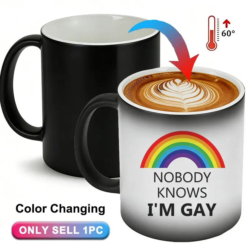 "Nobody Knows I'm Gay" Rainbow Heat Change Mug – 11oz Color Changing Ceramic Cup, Funny LGBT Coffee Mug, Novelty Tea Cup, Birthday Gifts, Christmas Gift for LGBTQ Friends, Funny Quote Mug, Drinkware