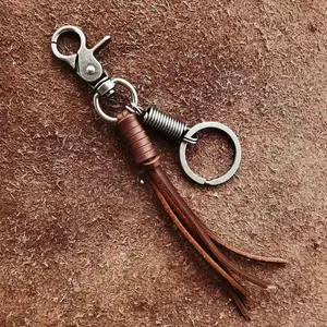 Leshanxing 2-pcs Handwoven Leather Keychain for Men - Genuine Cowhide Braided with Alloy Snap Hook, Tassel & Retro Style (Perfect Car Keys, Dog Collar Clip, Gift Idea)