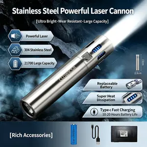 Stainless Steel High-Power LED Flashlight, USB Rechargeable, Heat Dissipation Design, Ideal for Camping, Hiking, Fishing, Emergency Lighting