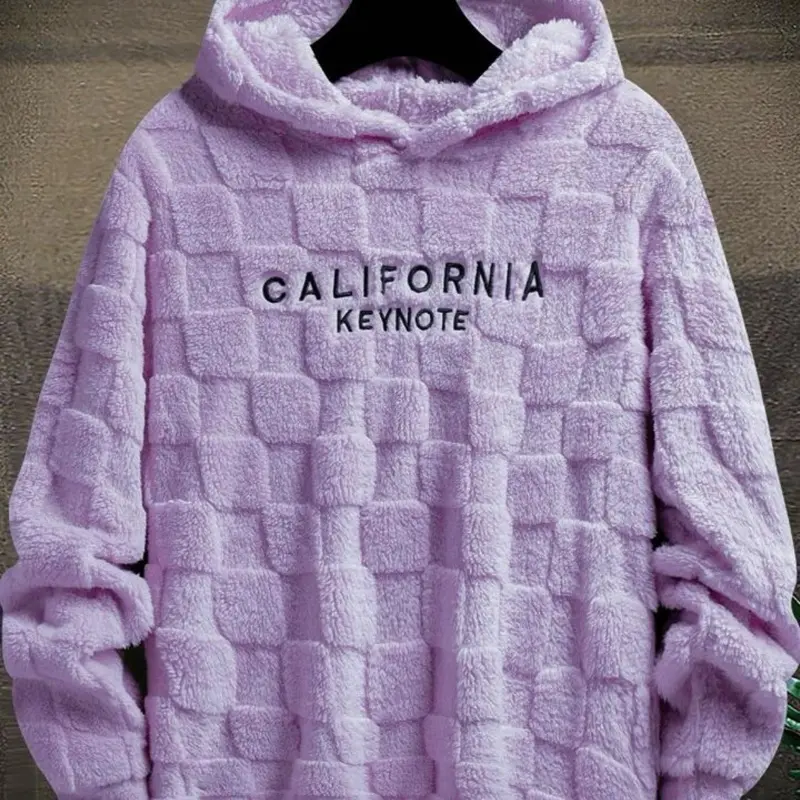 CALIFORNIA KEYNOTE Embroidery Checkered And Fuzzy Hoodie For Men - Warm & Cozy Fleece Material - For Winter & Daily Outings - Perfect Gift for Men