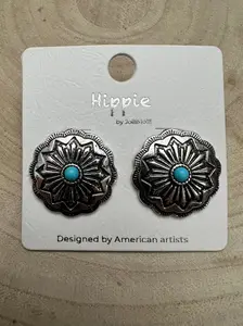 Western Faux Turquoise Concho Post Earrings — Petite 3/4" Drop