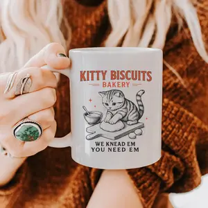 Kitty Biscuits Cute Cat Baking Mugs, Funny Mug, Trendy Animals Mug, We Knead Them You Need Them Gift