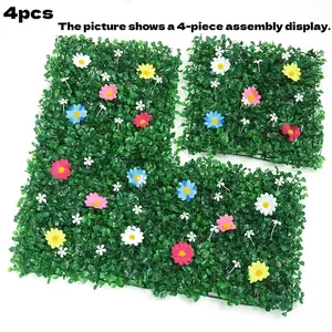 4PCS Realistic Flower Milan Artificial Grass Turf, Faux Grass Wall Backdrop Decor for Home Garden Outdoor Decoration