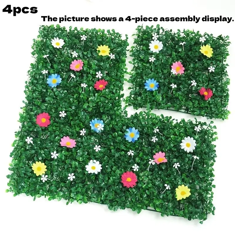 4PCS Realistic Flower Milan Artificial Grass Turf, Faux Grass Wall Backdrop Decor for Home Garden Patios Outdoor Decoration