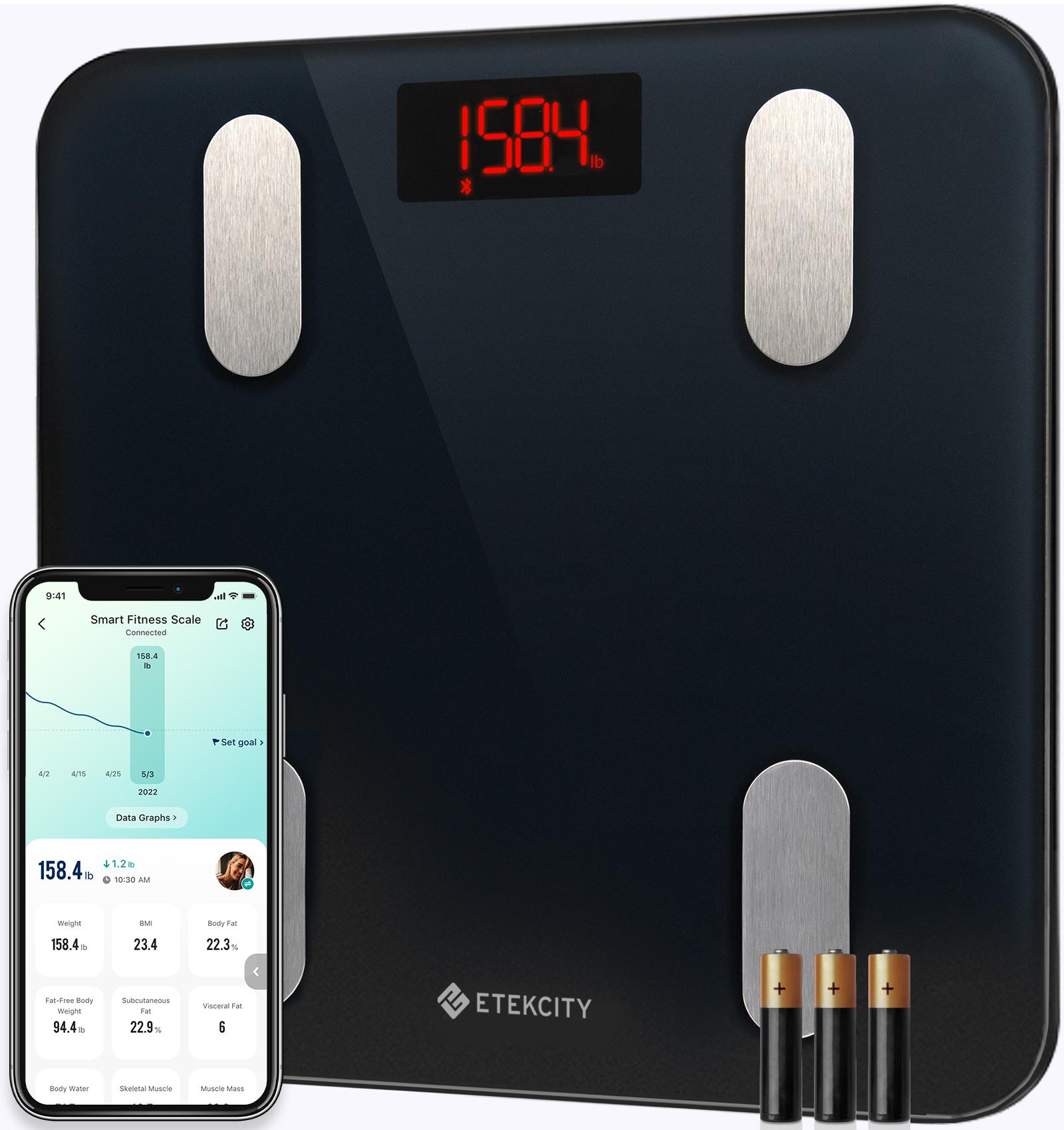 Etekcity Intelligent Weight Scale - Electronic Bathroom Scale, Smart Digital Body Composition Monitor with Fat Tracking, BMI & Muscle Measurement, Bluetooth, 400lb Accurate Healthcare Tool (ESF-24), Electronic Bathroom Scales