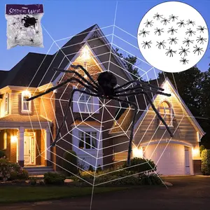 Garvee 50" Giant Voice Control Realistic Hairy Spiders Halloween Decoration Set with 12Ft Web, Cotton Spiders, and 20 Small Scary Spiders for Indoor and Outdoor Use