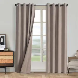 Full Blackout Curtains (2 Pieces) Linen Material, UV Protection, Heat Insulation, Soundproofing, Thickened, Cold Resistant, with Metal Rings, Suitable for Living Room, Bedroom, Office, Balcony, and Other Home Decorations