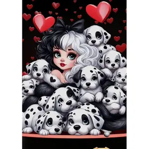 5D DIY Diamond Painting Cartoon Girl and Dalmatian Full Round Diamond Mosaic Art Home Decoration Craft Kit Diamond Painting Kits