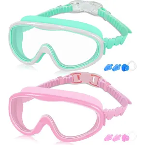 Swim Goggles for  3-15, 2 Pack  Goggles for Swimming with Nose Cover, No Leaking, Anti-Fog,
