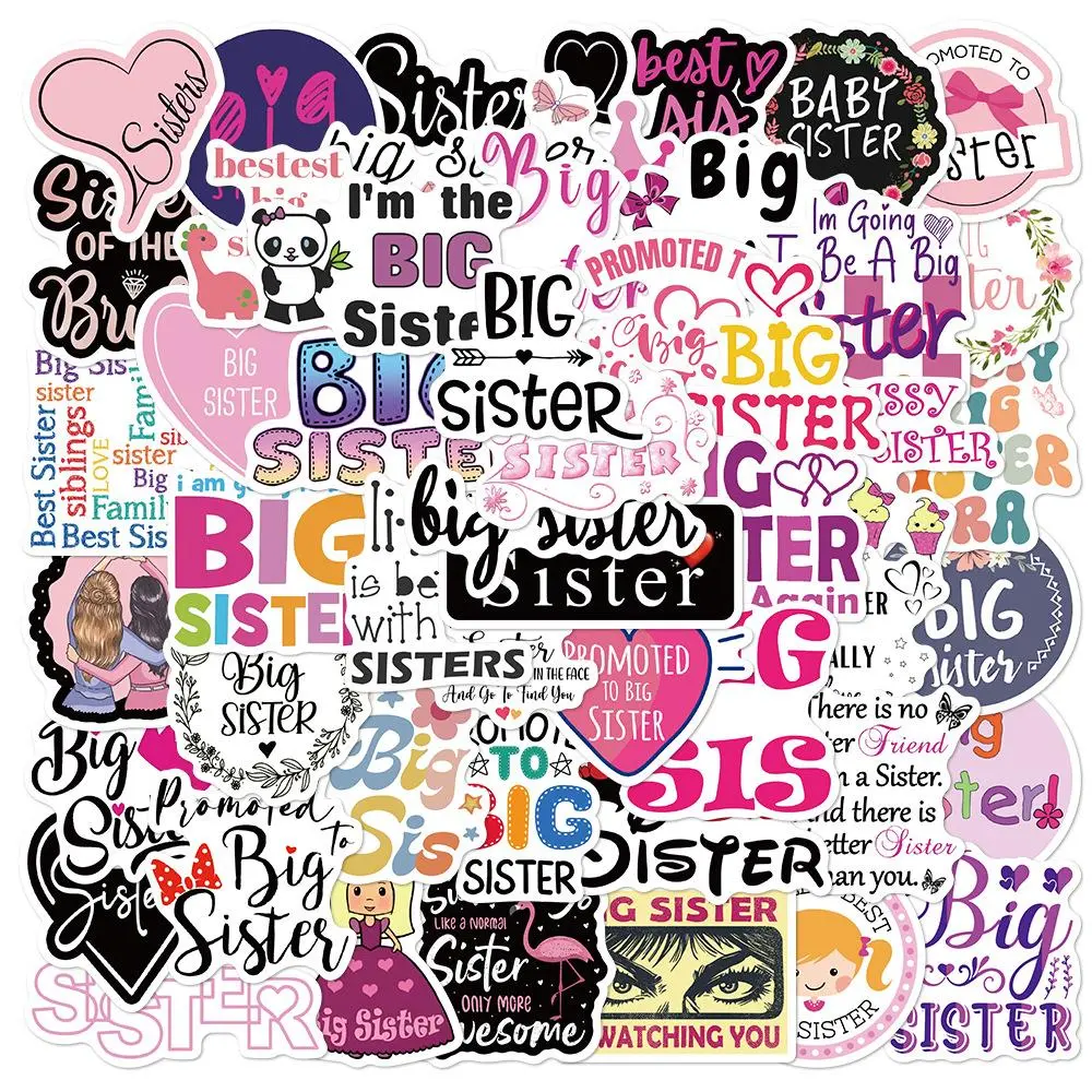 Big Sister Series Sticker, 50pcs/set Colorful Self Adhesive Decor Paper, Decor Sticker for Gift Greeting Card Water Bottle Laptop Phone, Cases