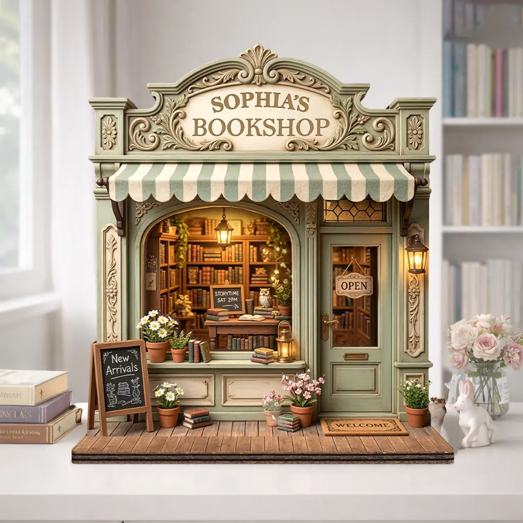 Personalized Book Store Decor, Custom Wooden Bookshop Sign 2 Layer, Cozy Library Shelf Display Gift, Dollhouse Shop Front, Vintage Book Shop Sign, Cool Stuff for Room, Bookshelf Decor