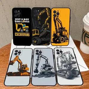 Excavator mechanical Painting Phone Case For iPhone16 15 14 11 12 13 Mini Pro XS Max Cover