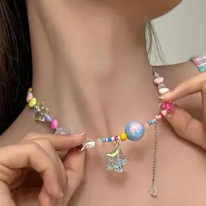 Y2K Irregular Star Necklace Stack Layered Whimsy Twee Accessories Vintage Beaded Necklaces 2000s Whimsigoth Aesthetic Suitable for Children and Adults