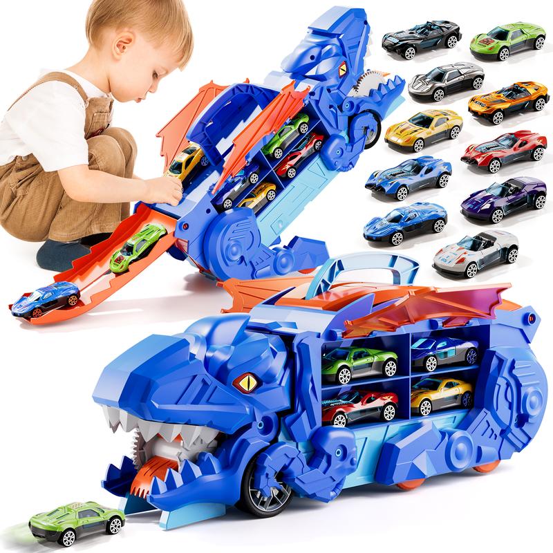 Children's Tyrannosaurus rex dinosaur devours rail car toy, transforms, slides, ejects alloy car, boys 2, children 3, Christmas birthday gift for girls