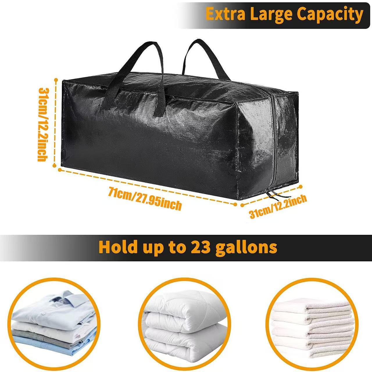 Large Moving & Storage Bags (3-Pack) — Thickened, Durable Black Tote Bags. An ideal, space-saving storage solution that serves as an excellent alternative to traditional cardboard moving boxes for seasonal organizing. Large Moving & Storage Bags (3-Pack) — Thickened, Durable Black Tote Bags. An ideal, space-saving storage solution that serves as an excellent alternative to traditional cardboard moving boxes for seasonal organizing.