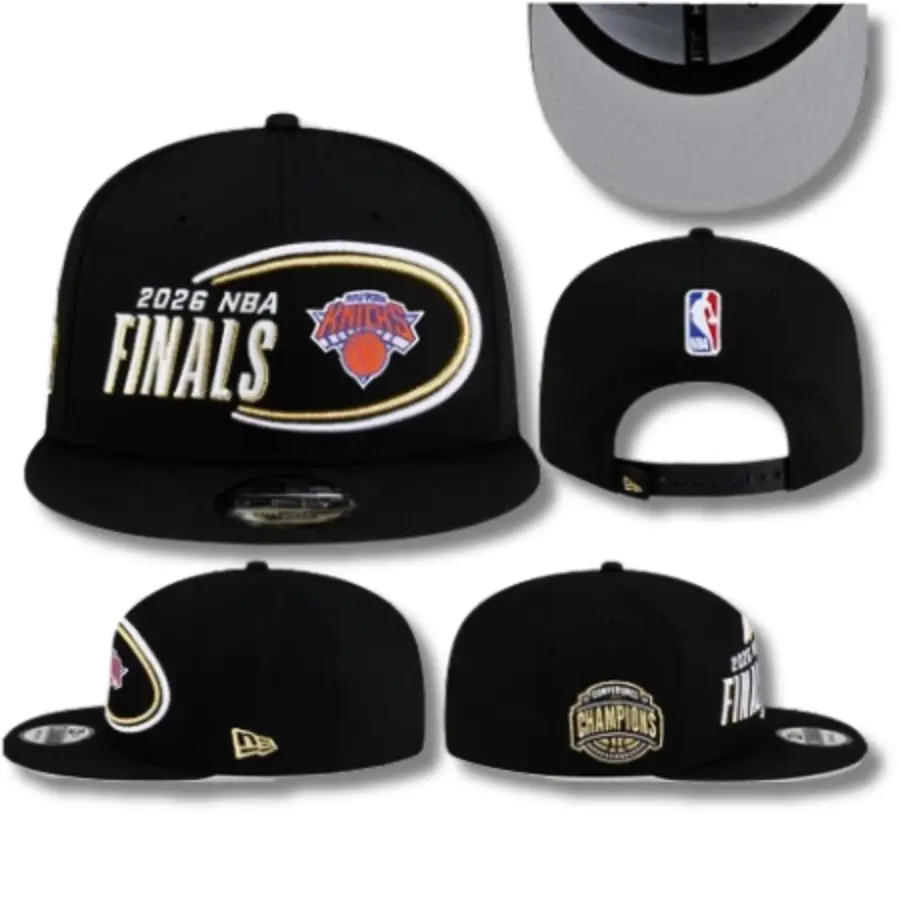 Black New Era New York Knicks 2026 NBA Finals Snapback Cap – Flat Brim Hat with Championship Side Patch, Unisex Hip Hop Street Style, Premium Quality Stitching, Adjustable Fashion Accessory, USA Trending Style 2026