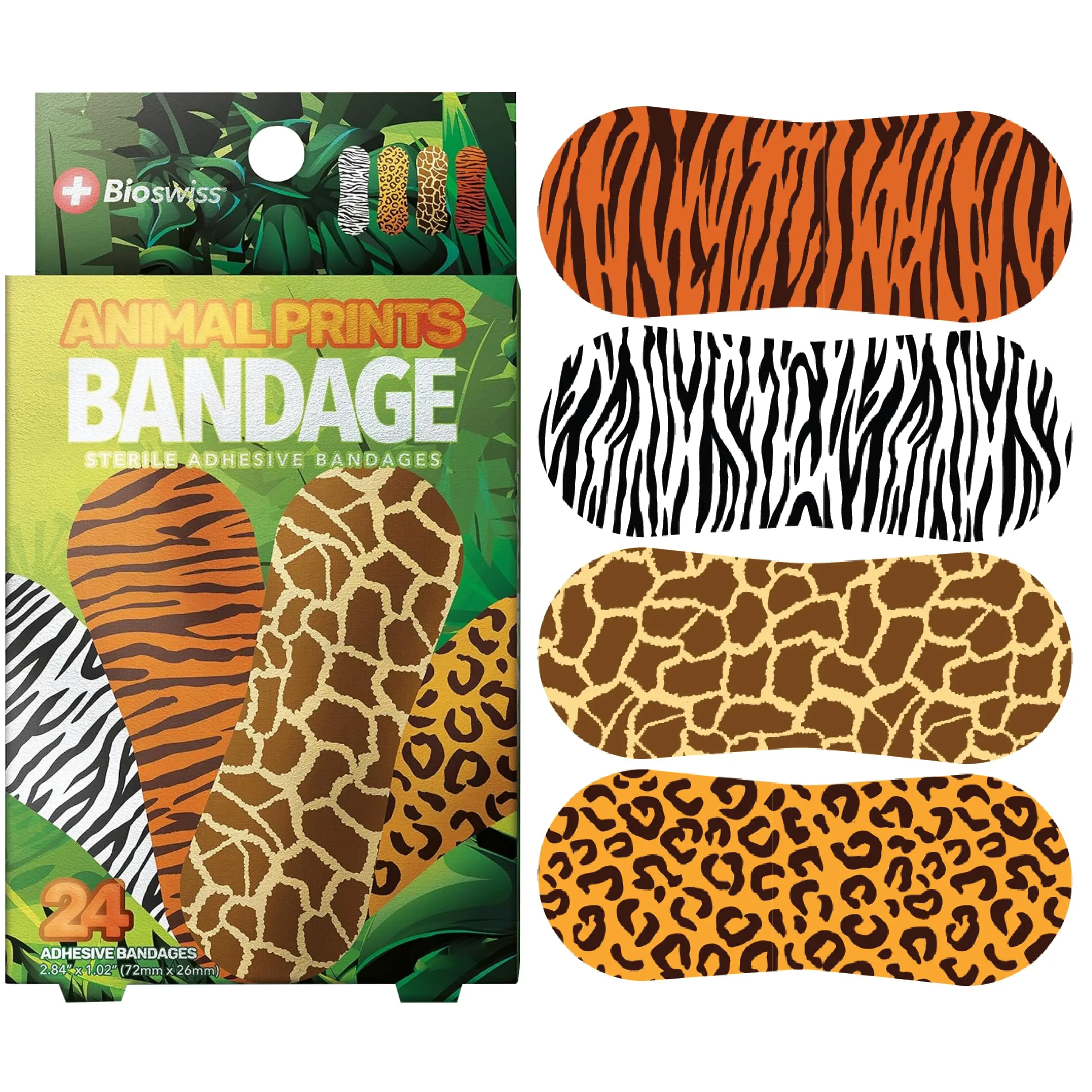 BioSwiss Bandages, Animal Shaped Self Adhesive Bandage Set, Latex Free Sterile Wound Care, Fun First Aid Kit Supplies for Kids and Adults