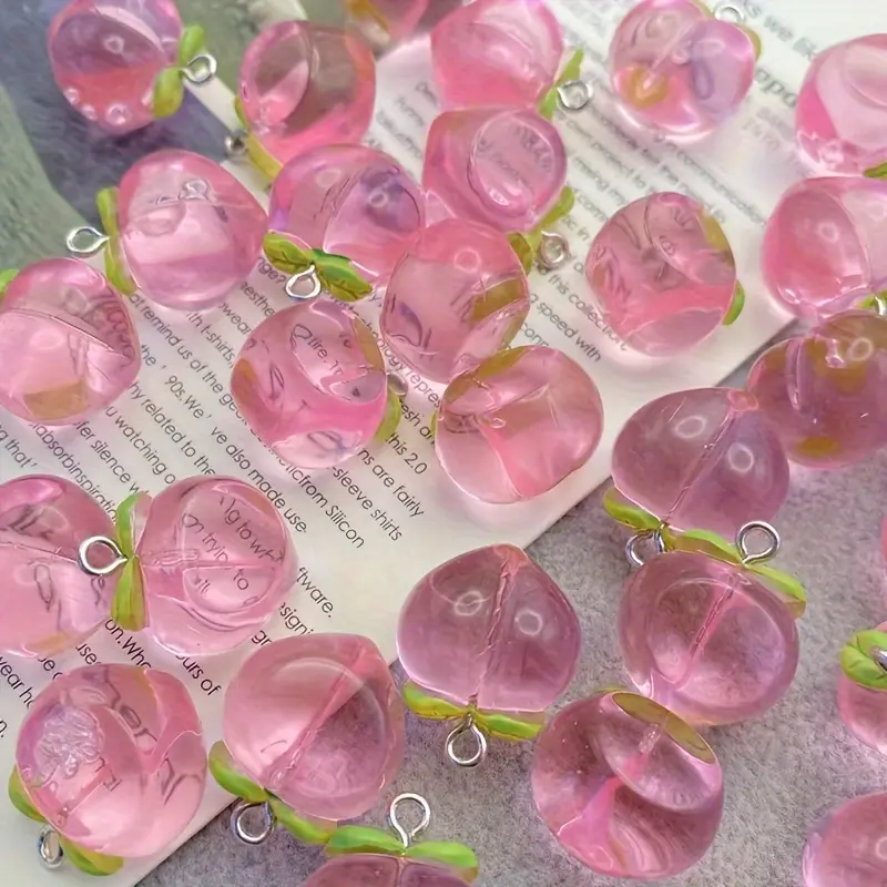 10pcs pink peach shape DIY pendant decoration beads, necklace bracelet earrings y keychain making materials, Charms For Crafts
