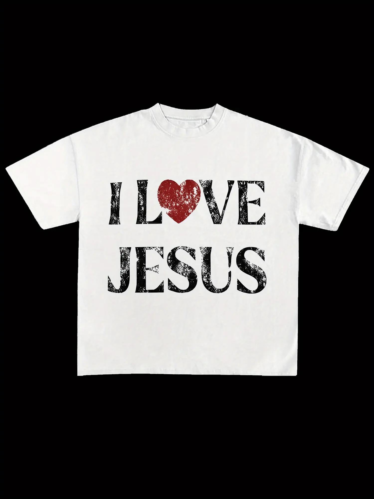 Relaxed Fit Heavyweight Cotton TShirt Featuring Retro Jesus Graphic and Blue Heart Design for Casual Streetwear