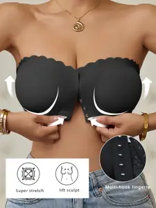 Women's Invisible Strapless Bralette, Seamless Elastic Fabric, Sexy Backless Short Top, Medium Support, Spring & Fall Fashion