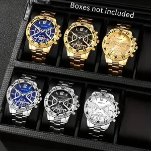 6pcs/3pcs New Men's Fashion Personalized Round Quartz Watch Combination Set for Daily Wear, Parties, Valentine's Day, Easter, Christmas, Halloween, Ramadan, Gifts for Friends and Family