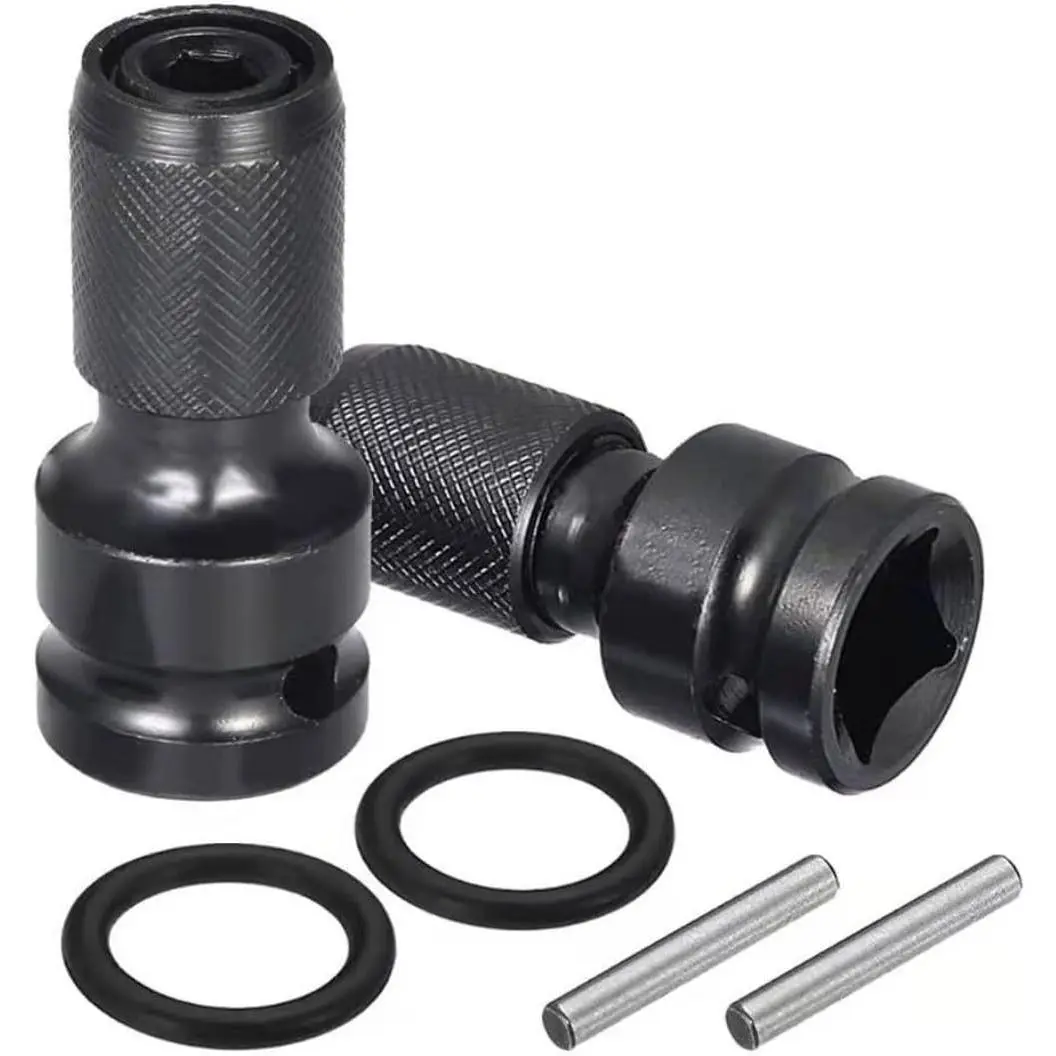 2-Count High Quality 1/2-Inch Square Drive to 1/4-Inch Hex Female Socket Adapter Set, Chrome Molybdenum Steel Heavy Duty Power Tool Accessory for Impact Wrench, Impact Drill