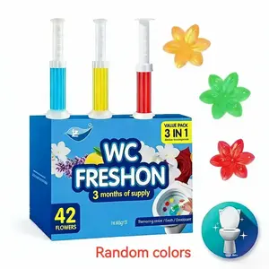 3-Tubes Toilet Gel Stamp Box Deodorizing Bathroom Freshener - Keeps Toilet Clean & Fresh with Every Flush! Set Scented 42 Flowers! Cute Cleaner