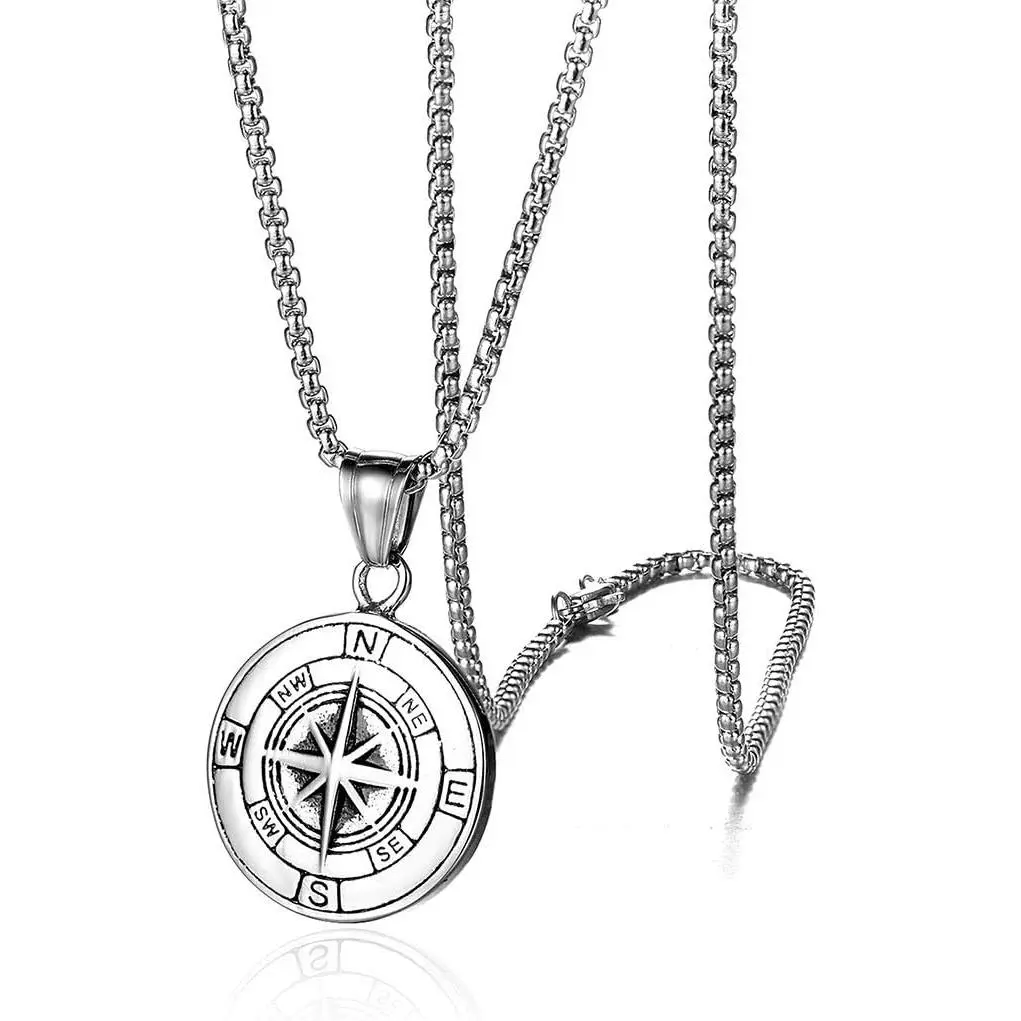 Compass Necklace for Men Chain Stainless Steel Compass Pendants Male