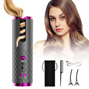 Automatic Hair Curler, Ceramic Wireless Hair Styling Wand, 6 Temperature Settings, Fast Heating, Portable Rechargeable Curling Iron