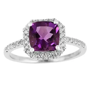 1.65 Ct Cushion Purple Amethyst and Moissanite Prong Silver Halo Cocktail Ring
