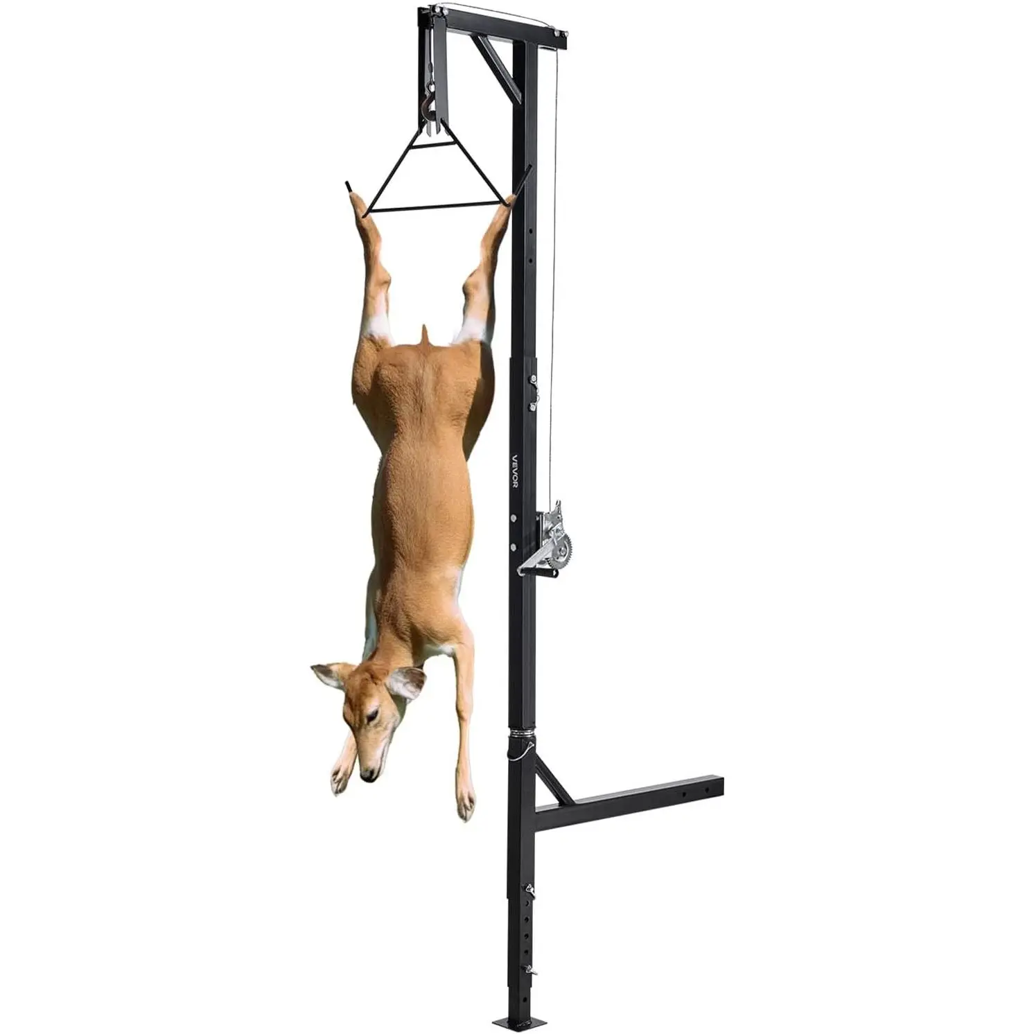 【Summerfinds】VEVOR Q235 Steel Hunting Deer Hoist, 400 lbs Load Capacity, 2-in Receiver, Swivels 360° Shaft, 73.6-100 in Adjustable Height, Hand Crank Gambrel Winch for Deer, Wolves, Foxes Skinning & Cleaning