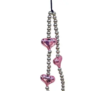 TikTok Trending Silver Plated Heart Beaded Phone Strap for Girls Aesthetic Camera Instant Camera Anti-Drop Lanyard