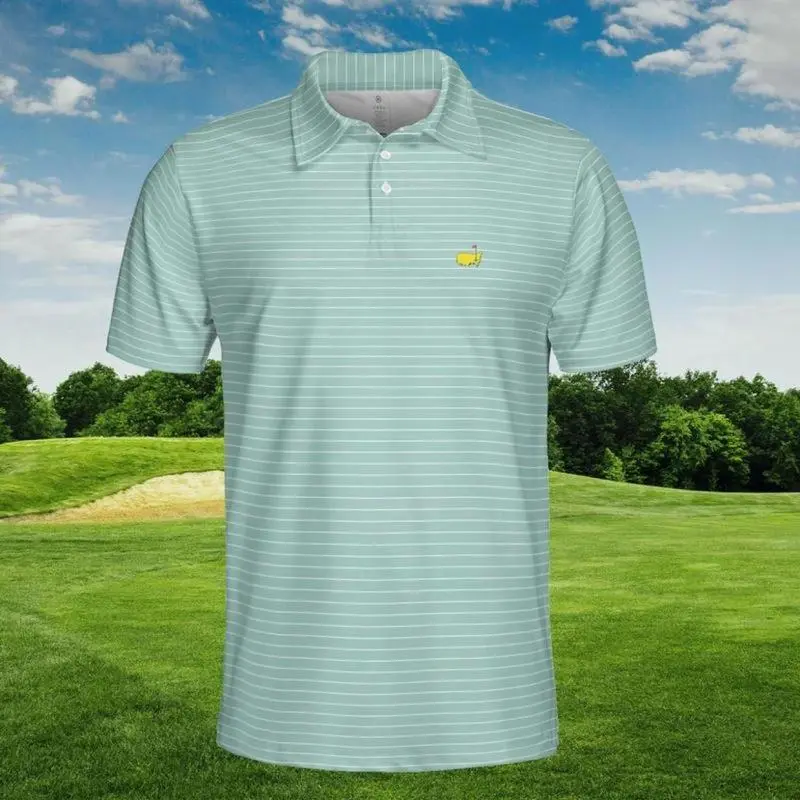 Masters Pattern Mint Green Pinstripe Golf Polo Shirt Short Sleeve Outdoors Lightweight Print Fan-made Classic
