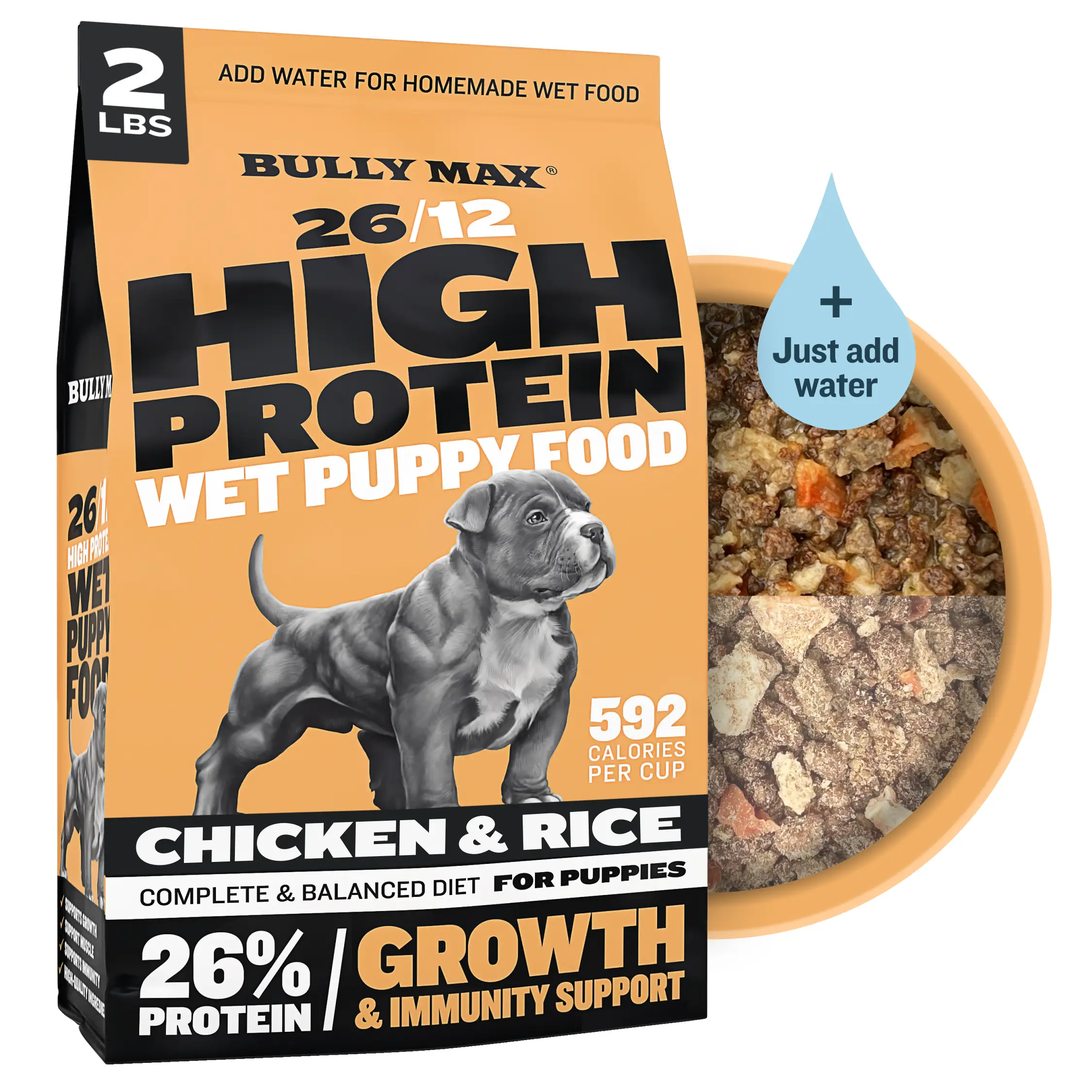 Bully Max 26/12 High Protein Wet Puppy Food - 26% Protein, 12% Fat, Chicken, Barley & Oats, Supports Healthy Growth & Immune Support