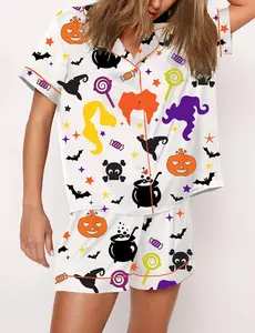 It's Just A Bunch Of Hocus Pocus Pajama Set, Casual Comfy Short Sleeves, Loungewear Nightwear Pajamas
