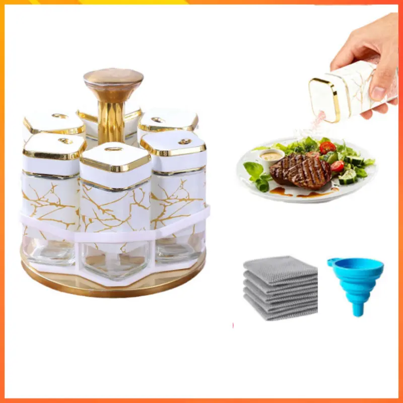 Nw 3Lbs Christmas Gift Rotation 6 Empty Jars Spice Rack Countertop Spinner Spice Storage Tower Rotating Seasoning Bottle Organizer Kitchen Utensils- Display Holder