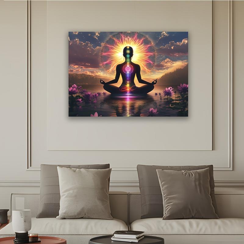 Elegant for Lotus Meditation Tapestry with Woman Silhouette - Vibrant Chakra & Mindfulness Decor, Polyester, No Power Needed - Perfect for Living Room, Bedroom, Office, Party - Unique Gift Idea, Zen Home Decor