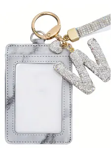 Fashion Car Key Chain with Swarovski Letter Decoration, Elegant Vehicle Pendant for Women & Girls, Automotive Accessories Gift