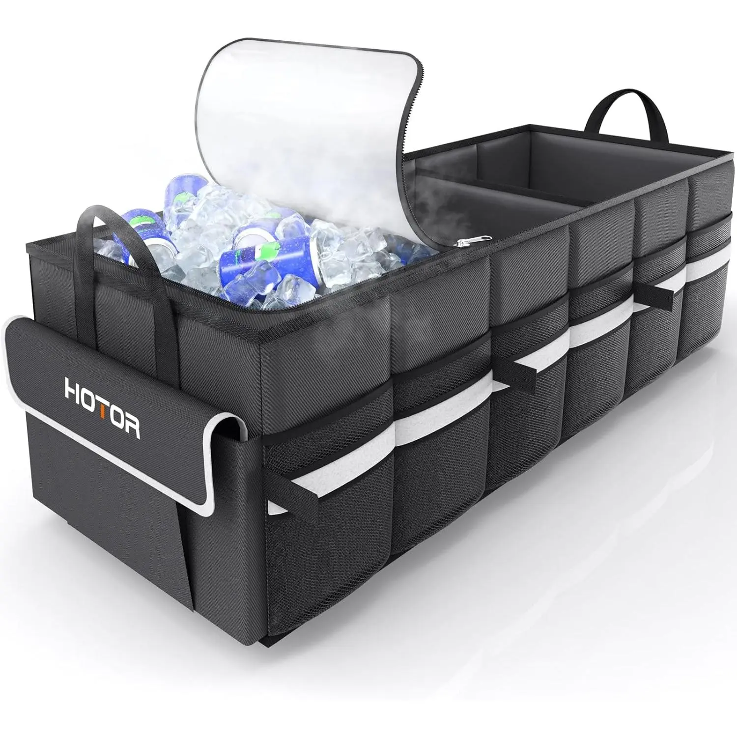 HOTOR Trunk Organizer - Car Organizer with Built-In Leakproof Car Cooler, Collapsible Trunk Organizer with Cooler for Car, SUV, Sedan, with Base Panel (3 C