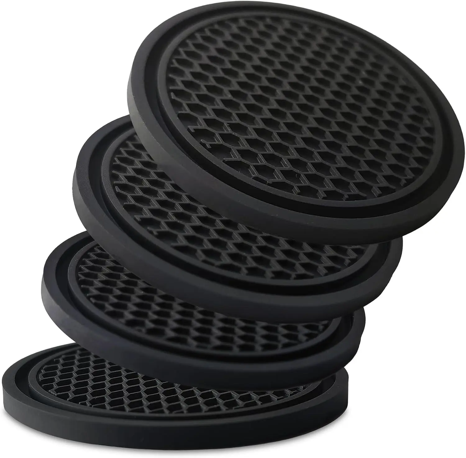 Car Cup Holder Coaster 4 Pack - Non Slip & Shockproof,Flexible PVC Rubber Insert for Car/Truck/SUV/Van (2.75"x0.2") Universal Fit Auto Cup Holders Accessories for Women and Man (Black)