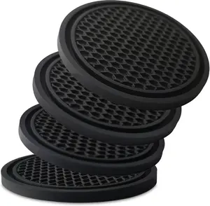 Car Cup Holder Coaster 4 Pack - Non Slip & Shockproof,Flexible PVC Rubber Insert for Car/Truck/SUV/Van (2.75"x0.2") Universal Fit Auto Cup Holders Accessories for Women and Man (Black)