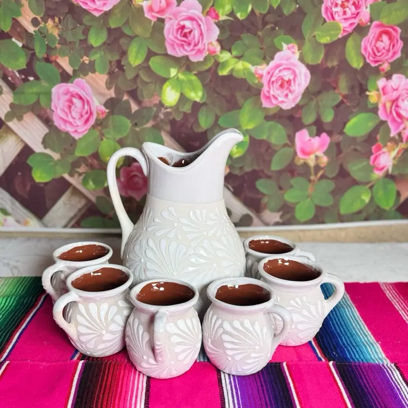 Engove Pitcher Relieve Color Blanco Set with Elegant Design and White Finish for Your Decor Needs Jug Mug Mexican Tea
