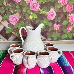 Engove Pitcher Relieve Color Blanco Set with Elegant Design and White Finish for Your Decor Needs Jug Mug Mexican Tea