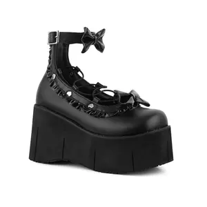 Gothic Women's Punk Ankle Boots Thick Soled Sloping Heels High Heels Motorcycle Backless Round Toe with Buckle Floral Decoration Bow Street Fashion Shoes Halloween Party
