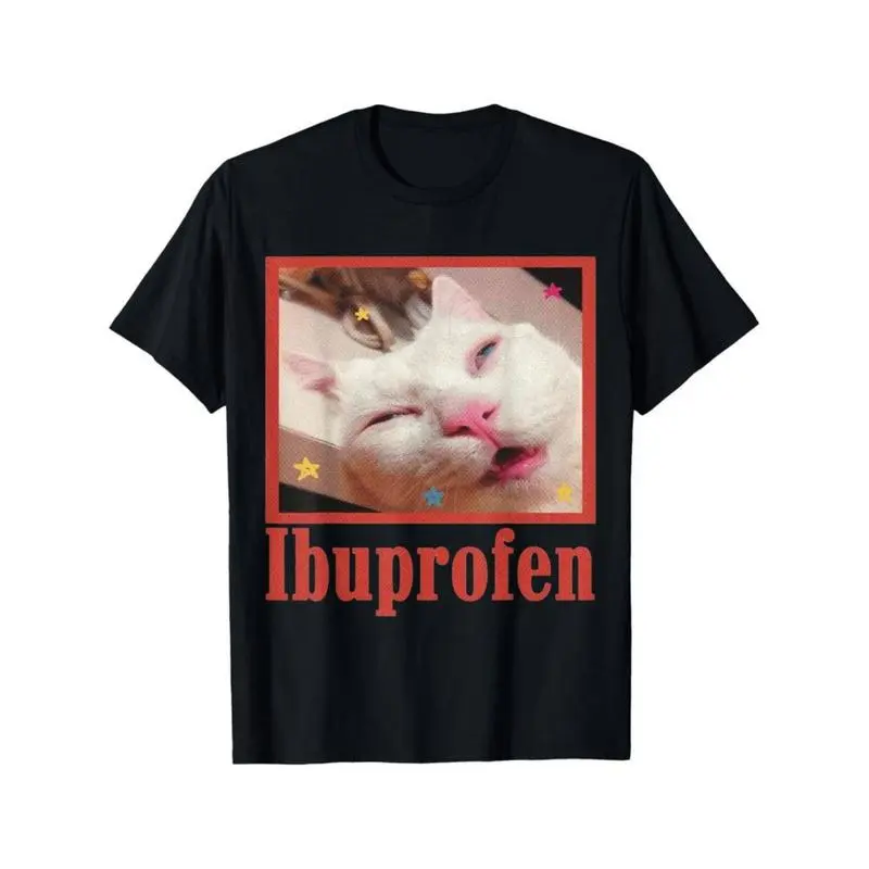 Ibuprofen Cat Meme T-Shirt Fabric Aesthetics Cotton