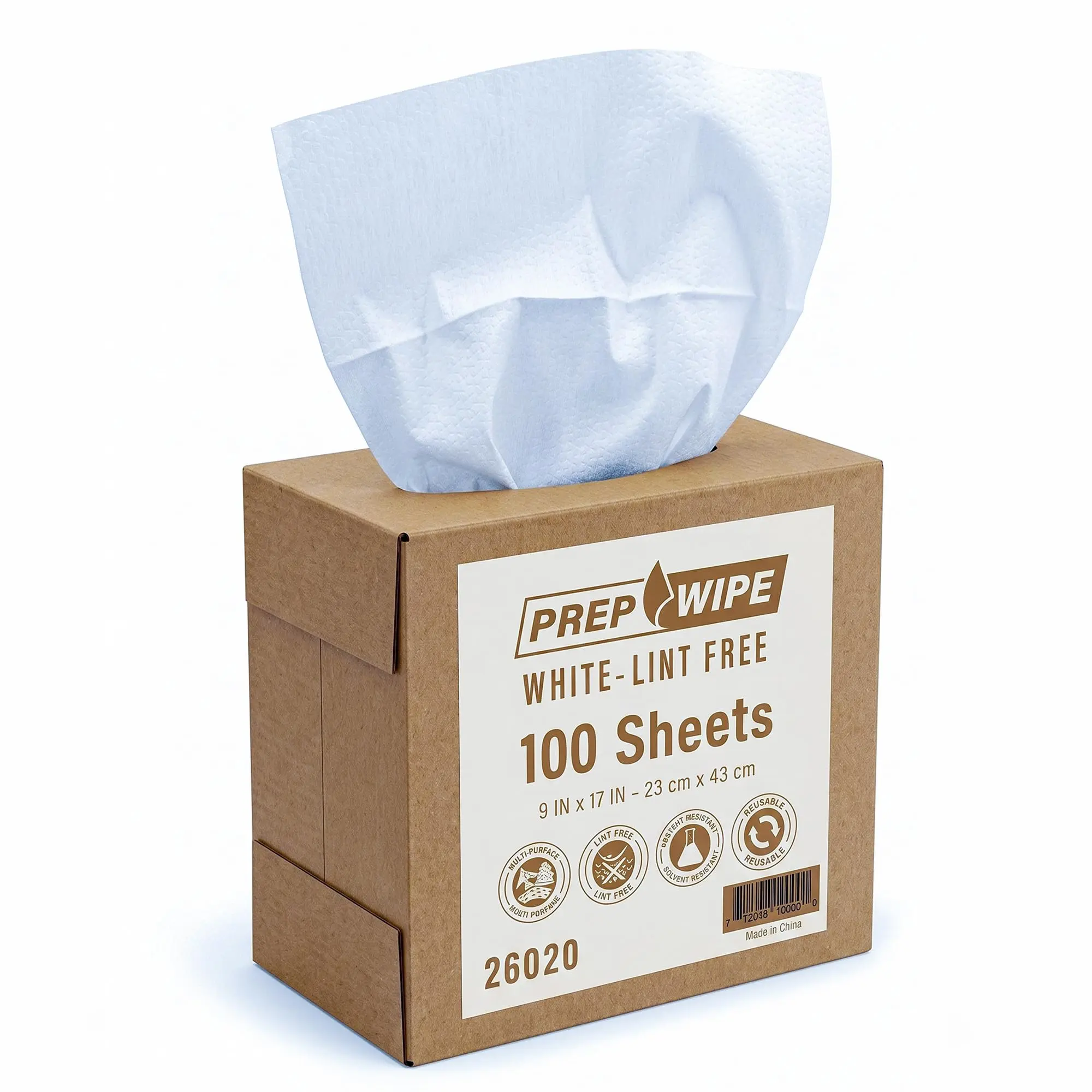 Prep Industrial Disposable Lint-Free Polypropylene Wipes, 100-Pack Household Towel (9"x17" White, 1 Box), Reusable Highly Absorbent Home Supplies, Multipurpose Wipes Tissues & Napkins