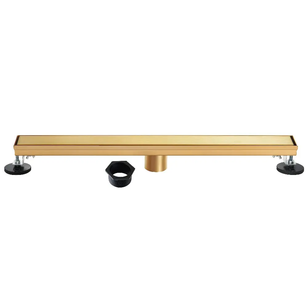 Kingston Brass BSF3227 Rectangular Linear Shower Drain, 32" L x 2.75" W x 3.06" H Stainless Steel, Brushed Brass, Reversible Tile Insert Panel Cover, Flat Grate, Adjustable ABS Adaptor, Hair-Catching, Easy Install, Removable Parts, Low-Maintenance