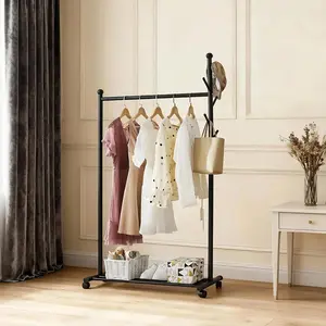 Heavy Duty Rolling Garment Rack with Shelf, Sturdy Metal Freestanding Clothes Organizer, Hanging Bar for Clothes, Black, Ideal for Bedroom, Entryway & Laundry Room