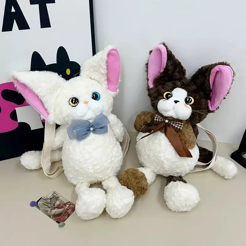Cute Big Ear Plush Backpack for Women, Fluffy Animal Bag with Bow Detail, Kawaii Fashion Backpack for Casual Outings