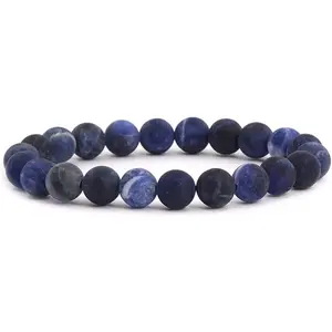 Natural Matt Frosted Blue Sodalite Gemstone 8mm Round Beads Stretch Bracelet 7 Inch Unisex